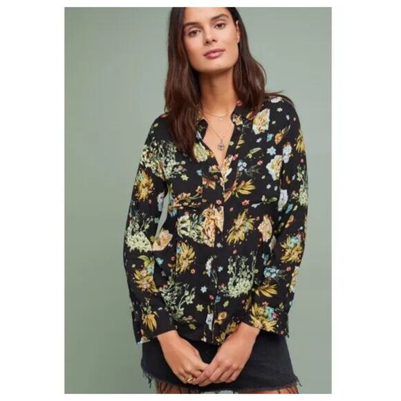 MAEVE By Anthropologie Womens Whimsy Floral Print Button Down Blouse Size 4 - Picture 1 of 8